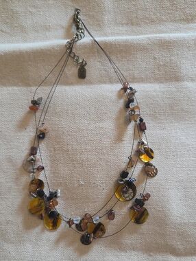 Multi-Strand Amber Disc & Bead Statement Necklace
